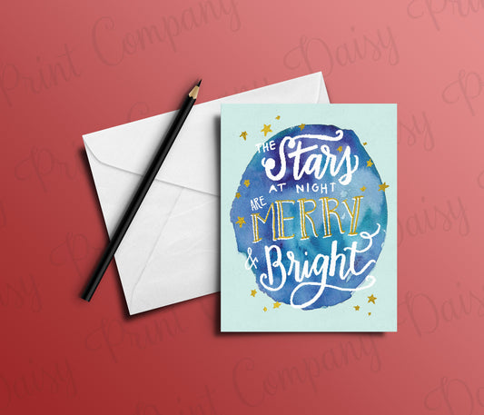 Texas Christmas Card - "The Stars at Night are Merry and Bright" Set of 5 Cards