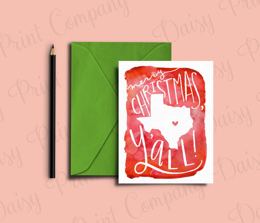 Texas Christmas Card - "Merry Christmas, Y'all!" Set of 5 cards
