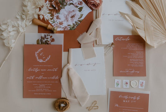 Terra Cotta Floral Wedding Invitations designed in Austin, Texas