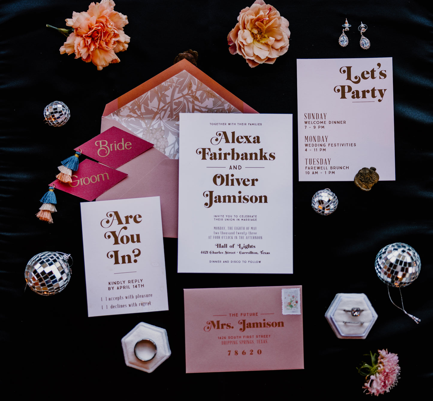 Hall of Lights Dazzling Disco Wedding Invitation Suite