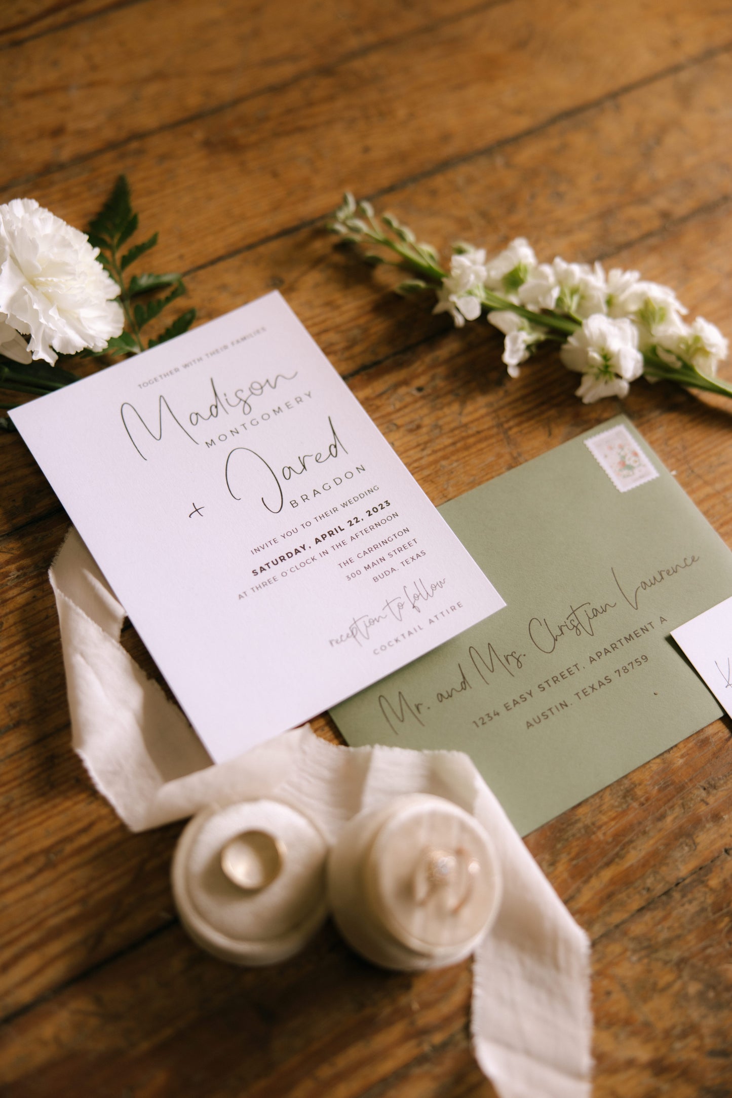 The Carrington Modern Greenery Wedding Invitation Suite