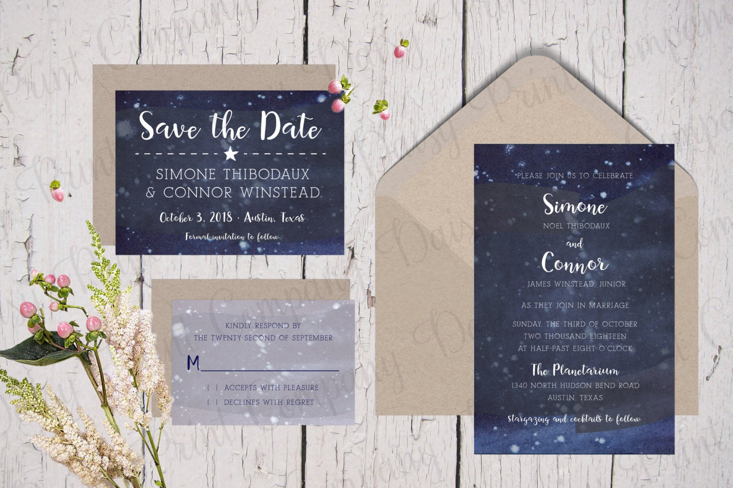 Starry Night Constellations - Wedding Invitation Sample Set