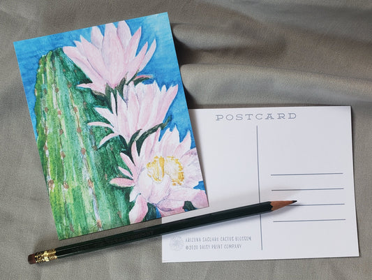 Arizona Saguaro Cactus Blossom - State Flower Watercolor Painting Post Cards