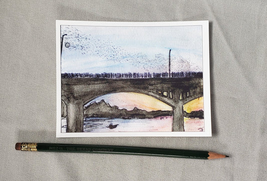 South Congress Bridge Bats - Austin Series Painting Post Cards