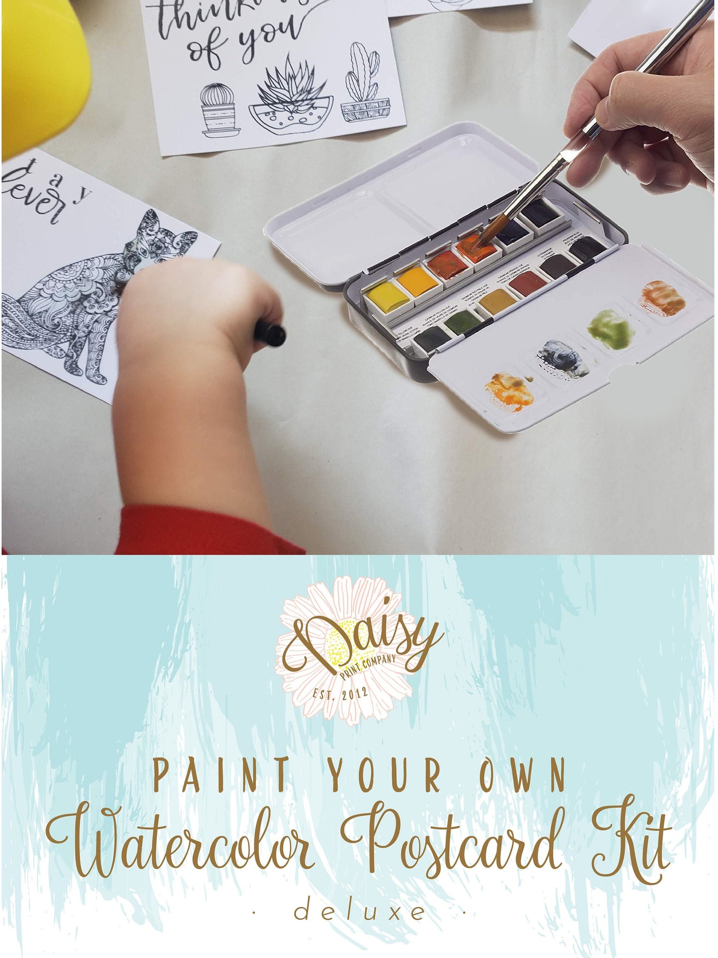 Paint Your Own Watercolor Post Card Kit - Deluxe