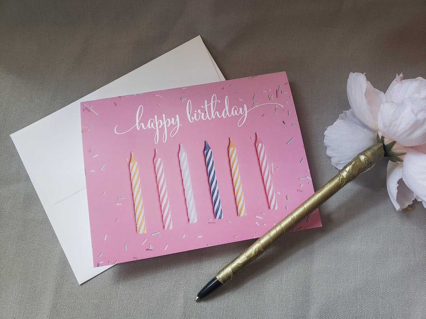 Birthday Card - Happy Birthday with Candles & Sprinkles