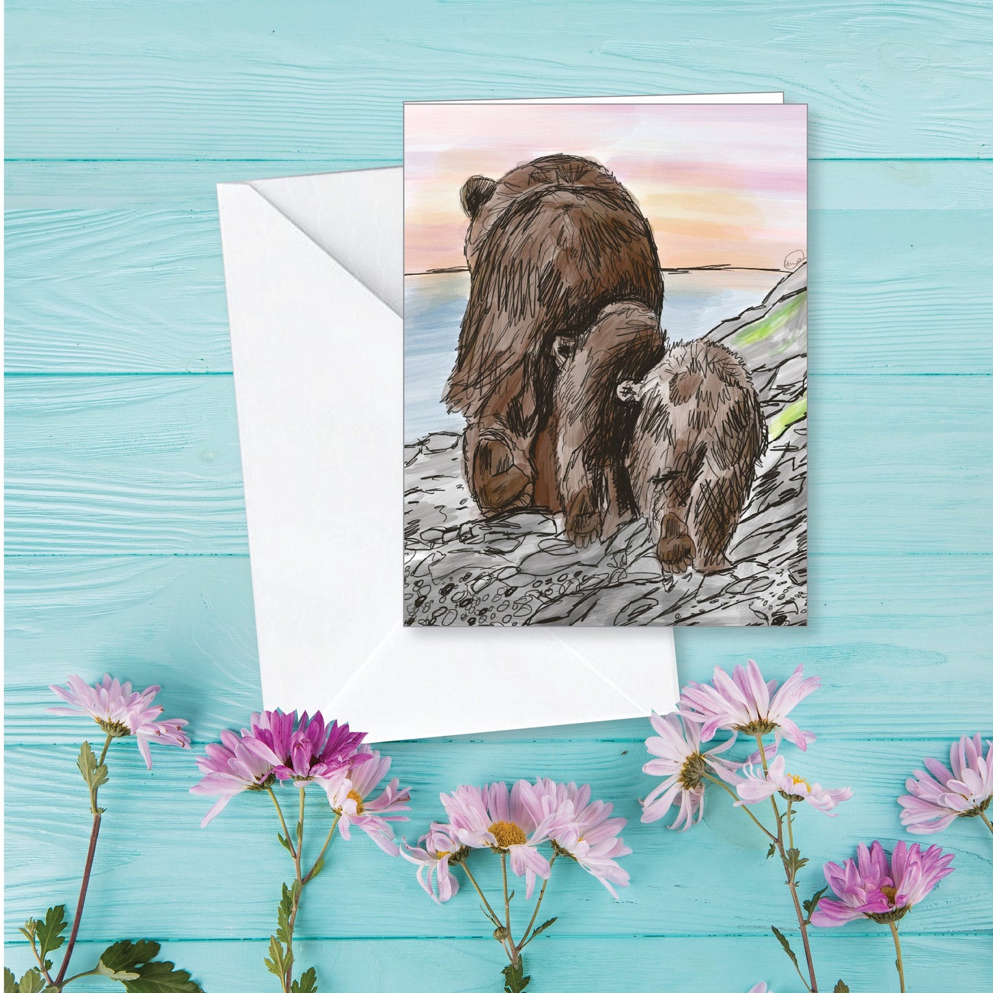 Mother's Day Card - Mama Bear and Two Little Cubs