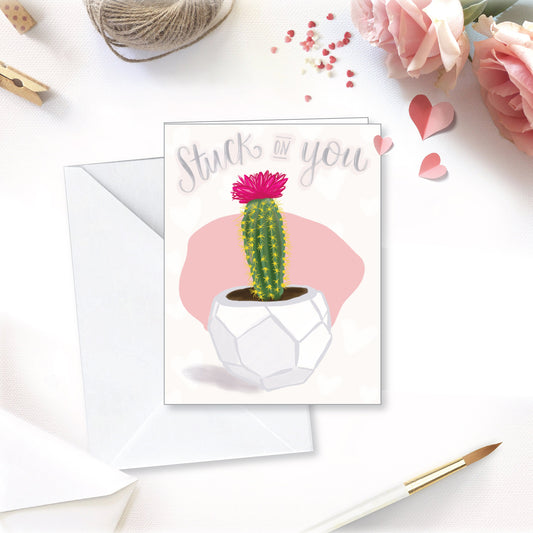 Cactus Valentine's Day Card - "Stuck on You"
